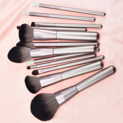 China Angular Blush 12pcs Private Label Handle Makeup Brushes Wooden Cosmetics Beauty Brush Kits For Eyeshadow Face Foundation Brush for sale