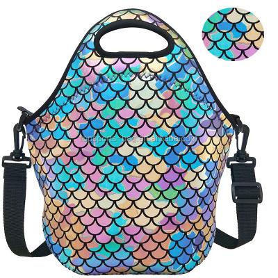 China Waterproof Custom Made Lady Neoprene Lunch Cooler Bag Mermaid Waterproof Lunch Tote Bag For Outdoor for sale