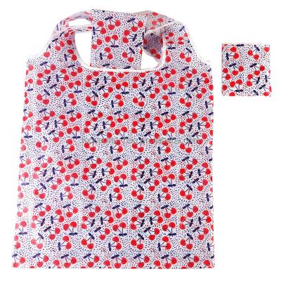 China Cherry Printing Eco-Friendly Waterproof Reusable Folding Polyester Shopping Bag Polyester Grocery Bags for sale