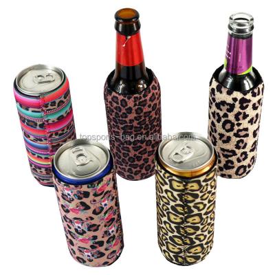 China Sublimation Leopard Print Neoprene Insulated Slim Beer Can Cooler for sale