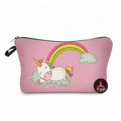 China Fashion Unicorn Design Prints Neoprene Cosmetic Custom Pocket Waterproof Makeup Bag For Travel for sale