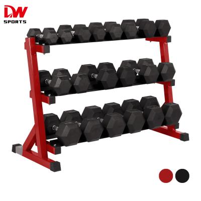 China Lightweight Deluxe DW SPORTS High Quality 3 Tier Dumbbell Rack With Dumbbell Set, Color Can Be Customized for sale