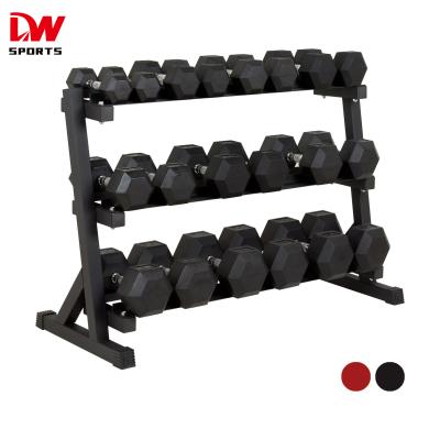 China DW SPORTS Deluxe Lightweight Customized 3 Row Dumbbell Rack With Hex Dumbbell Set Max Load 400kg for sale