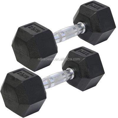 China Universal Durable Rubber Coated Fitness Gym Core Equipment Hex Dumbbell For Sale 25kg for sale