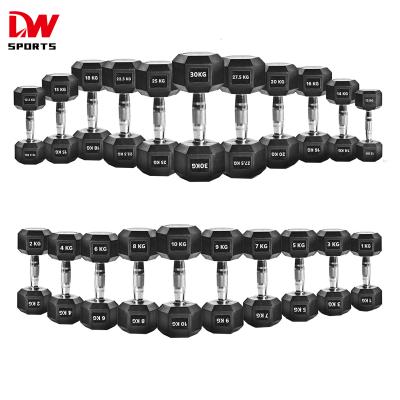 China Universal DW SPORTS Fitness Gym Basic Equipment Durable Rubber Coated Hex Dumbbell For Sale for sale