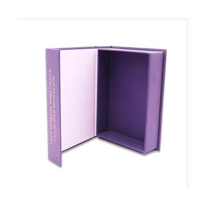 China Recyclable Customize Plain 50ml 100ml Luxury Purple Book Style Romantic Recycle Perfume Bottle Packaging Rigid Paper Box With Foam Insert for sale