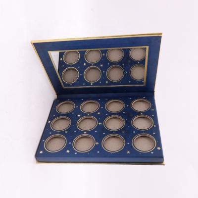 China Custom Recycled Pan Round Packaging Empty Eyeshadow Palette Box Of Materials 12 Eyeshadow Makeup Paper Box With Mirror for sale