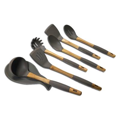 China Sustainable New 7PCS Kitchen Utensils With Handle Silicone Woodworking Kitchen Tool Kit for sale