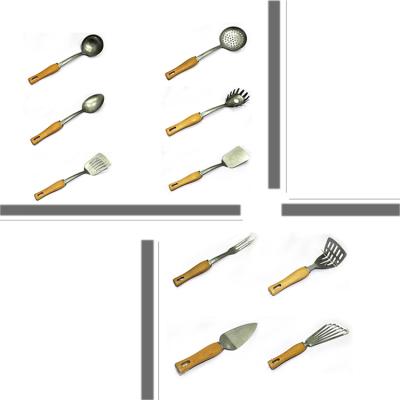 China New Factory Direct Sales Sustainable Cooking Set Stainless Steel With Wooden Handle Kitchen Utensils Set for sale