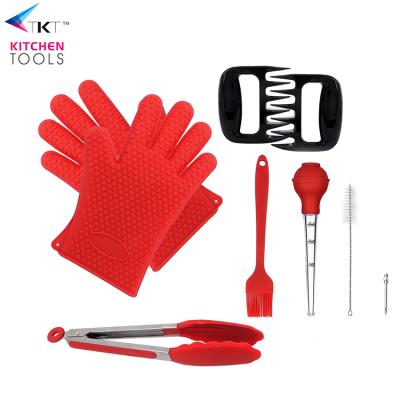 China Hot Selling Eco-friendly Kitchen Tool Silicone Heat Resistant Grill Tools Grill Gloves Utensil Set for sale