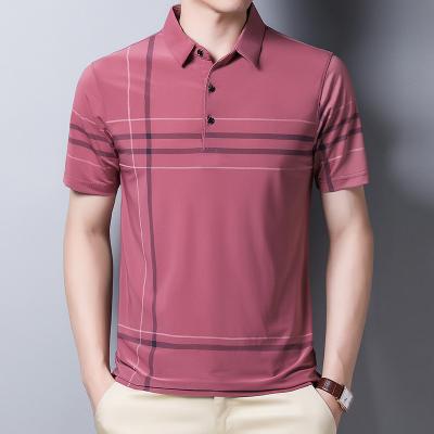 China Spandex/Cotton Slim Summer Mens Ice Silk T-shirt Fashion Casual Polo Shirt for sale