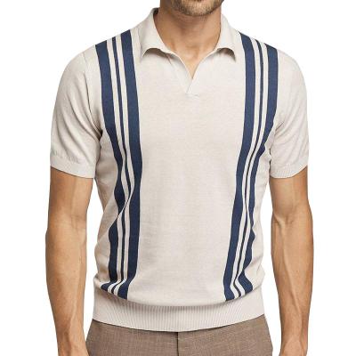 China Spandex/Cotton Summer T-shirt Striped Slim Lapel Short Sleeve Polo Shirt for sale