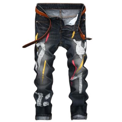 China Sustainable Jeans Men's Paint Jeans With Broken Personality for sale