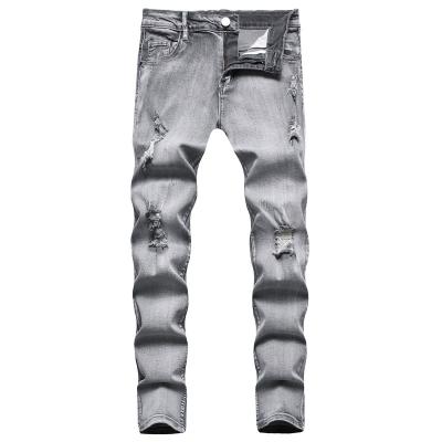 China QUICK DRY Plus Size Loose Gray Ripped Mens Jeans Washed Stretch Straight Casual Mens Jeans for sale