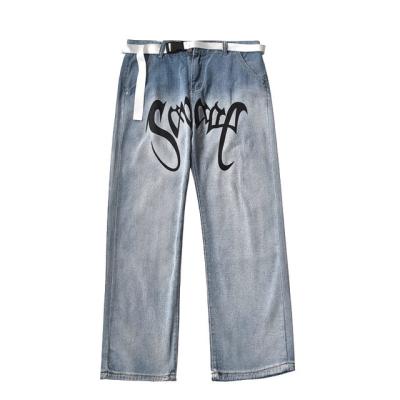 China QUICK DRY Mens Letter Jeans Loose Straight Jeans Men's Casual Jeans Retro for sale