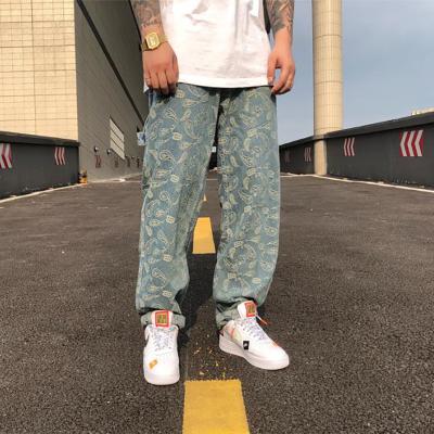 China QUICK DRY Europe and USA retro street ins printed embroidered cashew flower hip pop loose jeans with men and women for sale