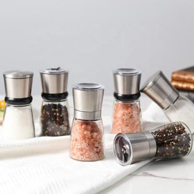 China 170ml Viable High Quality Custom Wholesale LFGB Logo 304 Stainless Steel Spice Salt and Pepper Glass Grinder with Stainless Lid for sale