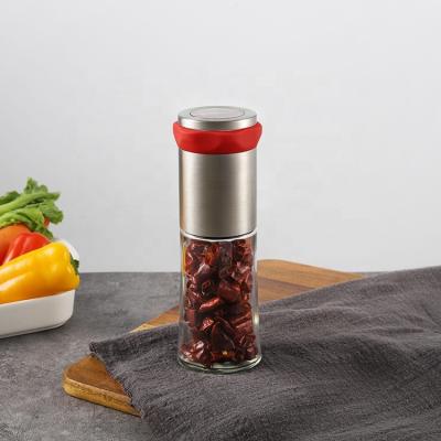 China Stainless Steel Viable Manual 150ml Online Success 304 Amazon Red Chilli Powder Grinder for Chilli Pepper with Glass Jar for sale