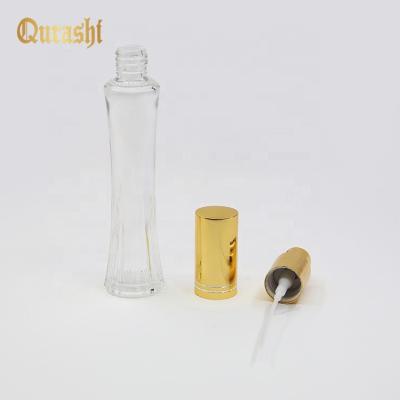 China Popular Classics Cosmetic 22ml Rectangular Empty Clear Glass Perfume Bottle With Aluminum Spray Cap for sale