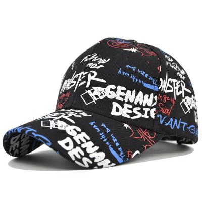 China COMMON wide brim printed black baseball cap men and women twill hat fashion hip-hop sports hat for sale