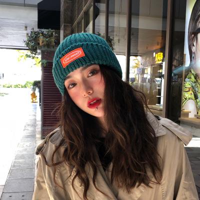 China New COMMON Korean style custom label fashion woolen hat women autumn and wild winter warmth pure color knit hat winter for sale