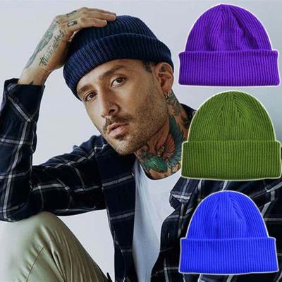 China COMMON New Bowler Leather Winter Hat Men's Knitted Outdoor Protective Warm Woolen Hat Thickened Cold Women's Beanie Wool Solid Color for sale