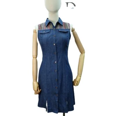 China Breathable Women Casual Denim Dresses Pockets Fashion Dress Elegant Lady Slim Shirt Jeans Dress for sale