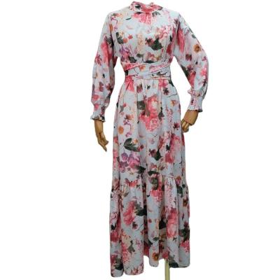 China Islamic Women Long Maxi Muslim Dresses Dubai Latest Clothing Casual Abaya Floral Print Anti-Static for sale