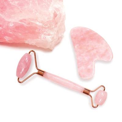 China Skin Care Jade Roller Face Lifting With Gua Sha Jade Natural Skin Care Tools Facial Massage Roller Guasha Tip Set Double Heads Jade Stone Massager for sale