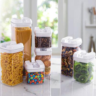 China 7-Piece Freshness Keeping Set Pantry Organization Air Tight BPA Lids Cereal Storage Box Easy Open Seal Jar Dry Plastic Cereal Containers for sale