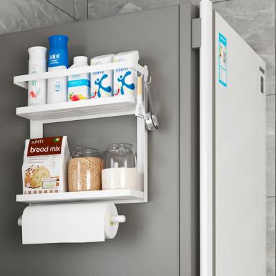 China Multi-Layer Magnetic Wall Mounted Organizer Spice Viable Multifunctional Side Kitchen Storage Refrigerator Fridge Rack for sale