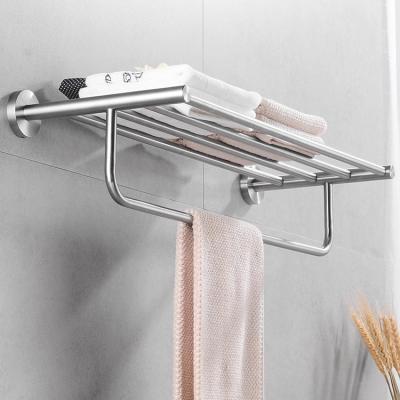 China Modern SUS304 Stainless Steel Towel Rack Bathroom Hotel Shower Shelf Modern Wall Mounted Towel Rack With Towel Rack for sale