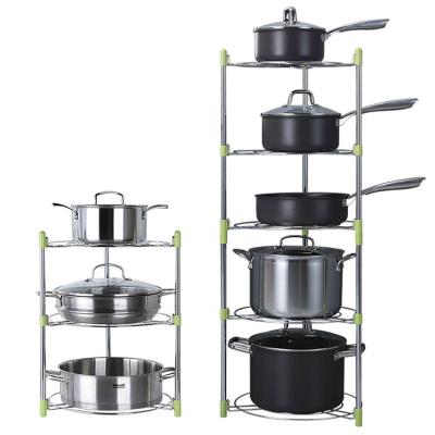 China High Quality Popular Expandable Metal Rack Pans Organizer Multi-layer Strong Pot Holder Stocked With Rubber for sale