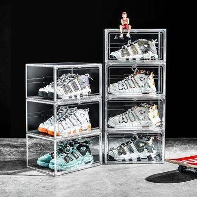 China New Designed Stackable Transparent Shoe Box Sneaker Shoe Box Magnetic Clear Acrylic Shoe Container Storage Box for sale