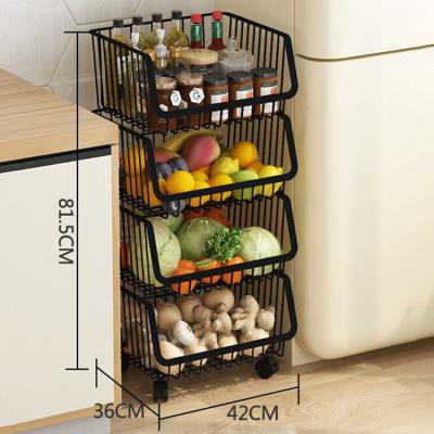 China Wholesale Sustainable Floor Standing 2 3 4 5 Tier Black Kitchen Storage Baskets Square Rotating Shelf Fruit And Vegetable Rack For Home for sale