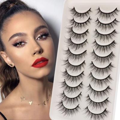 China Top Quality wholesale False Eyelashes 10 Pairs Full Strip Mink Lashes 100% Handmade Custom Packaging Natural 3d Fluffy Lashes Eyelashes for sale