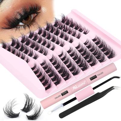 China Natural At Home Pre-Bond Technology Superfine Band Diy Segmented Lashes Long Lasting Pre Cut Ribbon Cluster Lashes Self Adhesive eyelash for sale