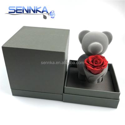 China Green Environmental Protection SENNKA Flower Exclusive Customized Beautiful Real Rose Bear Preserved With Gift Box For Valentine's Day for sale