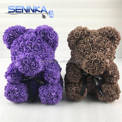 China New Product Rhinestone Rose Bear Preserved Roses For Women Gift PE Handmade Flower Teddy Bear for sale