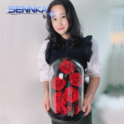 China Top Selling Real Green Long Lasting Flowers Five Touch Environmental Protection Eternal Roses Preserved Glass Rose for sale