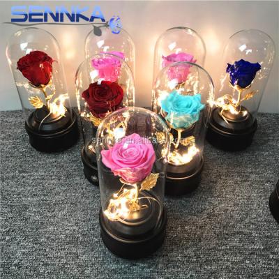 China Environmental Protection Beautiful Green LED Light Bluetooth Speaker Preserved Glass Eternal Roses With Gift Box for sale