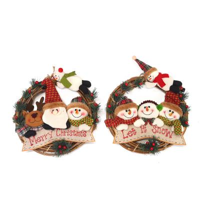 China Xmas Christmas Ornaments Wooden Christmas Wreath Santa Claus Rattan Hanging Decorations For Home for sale