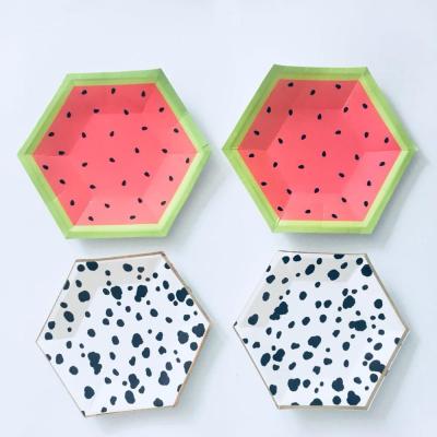 China Disposable Party Cake Custom Watermelon Printed Disposable Paper Plates for sale