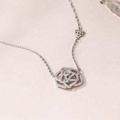 China CLASSIC Fashion Big Flower Scale S925 Sterling Silver Diamond Inlaid With Leaves Party Necklace Factory Wholesale Jewelry for sale