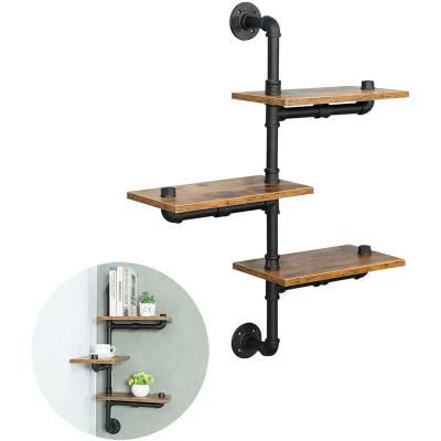 China (Size)Adjustable Industrial Wall Shelf Wall Mount Iron Pipe Beams Wood And Metal Frame Floating Shelf for sale