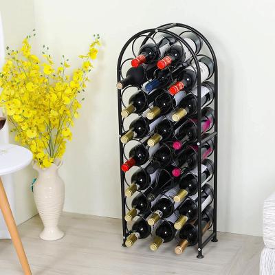 China Amazon Hot Sale 23 Bottles American Style Arched Freestanding Metal Wine Rack Floor Stand With 4 Adjustable Floor Mats for sale