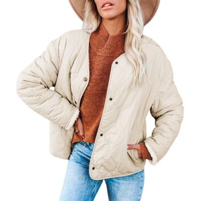 China High Quality Cotton+Polyester Winter Round Neck Button Down Lightweight Jackets For Ladies for sale