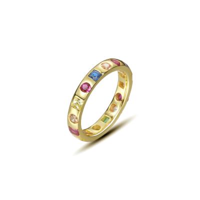 China Wholesale CLASSIC CZ 925 Sterling Silver Bridal Rings 18K Fashion Round Cut Colorful Gold Plated Promise Engagement Band Wedding Jewelry for sale