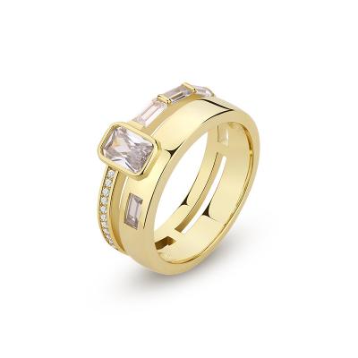 China 2023 New Gold Plated CZ 925 Sterling Silver Clear Women Rings 18K Promise Engagement Band Wedding Jewelry CLASSIC Design Baguette for sale