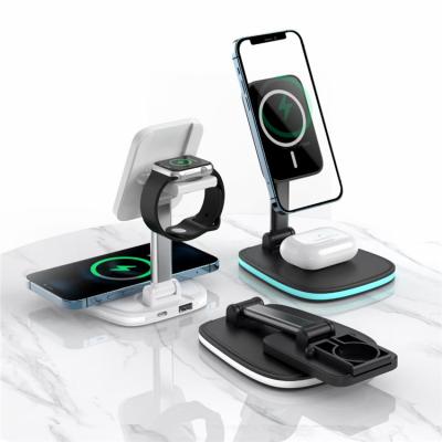 China Earphone Factory Wholesale 3 in 1 Qi Car Charger Mount 15w Magnetic Fast Wireless Charger for sale